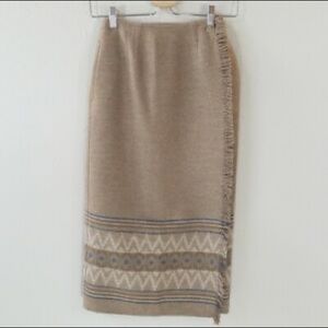 Lizsport Wool Southwestern Vintage Style Fringe Front Wrap 3/4 length Pocketed